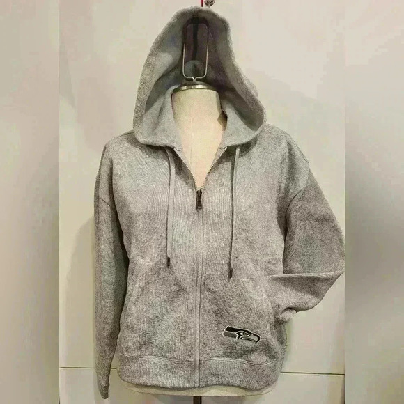 Seattle Seahawks WEAR by Erin Andrews Women's Tea Full-Zip Hoodie Heather Gray - Picture 2 of 11